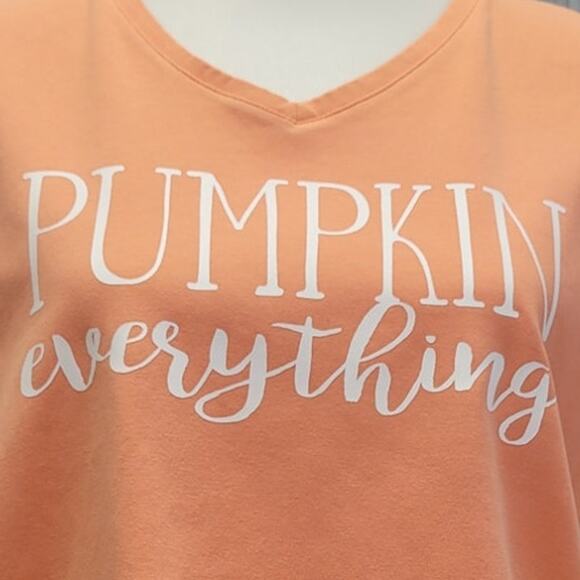 Hand Printed Upcycled Womens Large Pumpkin Everything Stretch Cotton Tee Shirt - Picture 2 of 5